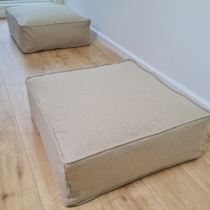 Unique HEMP Floor Cushion Marogan filled organic Hemp Fiber with removable Cover with zipper in natural linen fabric couch settee ottoman zdjęcie 8
