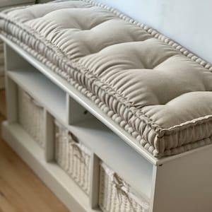 Hemp Custom madeWindow Mudroom Floor bench cushion filled organic hemp fiber in natural non-dyed linen fabric unique all natural pillow