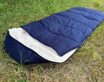 Large Thick HEMP Linen Sleeping bag with Hood Organic Hemp Fiber Filling inside in Linen fabric hand made