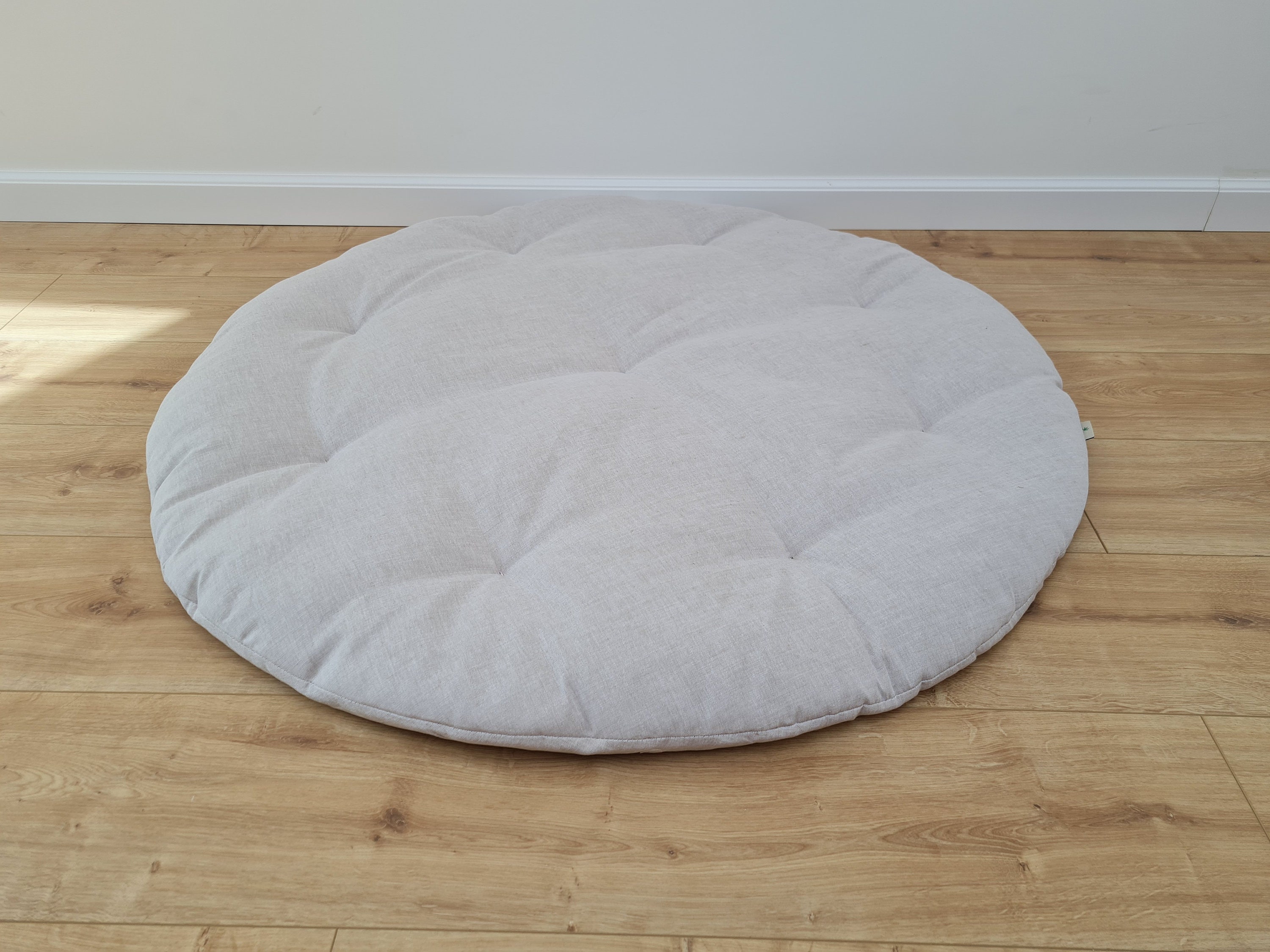 Hemp Linen 1" (2.5 cm) thick Round Play Mat Filled HEMP Fiber in non-dyed linen fabric play Mat Activity Tummy time mat