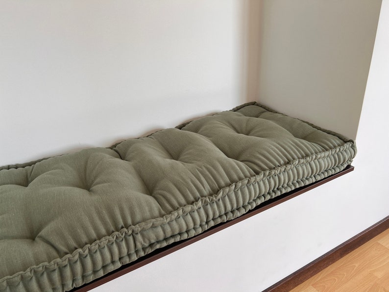 Hemp Custom made Window Mudroom Floor bench cushion filled organic hemp fiber in natural linen fabric unique all natural pillow zdjęcie 6