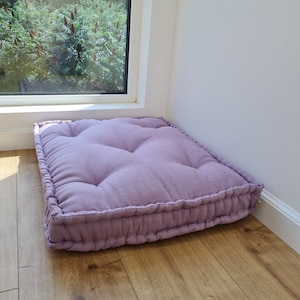 Cáñamo Custom madeWindow Mudroom Floor cojín de banco relleno de fibra de cáñamo orgánico en tela de lino lila natural almohada única totalmente natural imagen 2