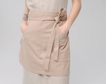 Cotton Waist Apron, natural bistro apron half apron with pockets Personalized Embroidery Apron for women, men