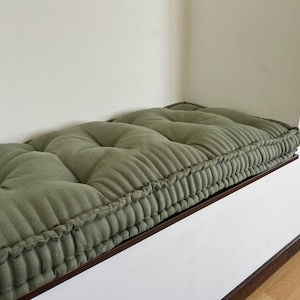Hemp Custom made Window Mudroom Floor bench cushion filled organic hemp fiber in natural linen fabric unique all natural pillow