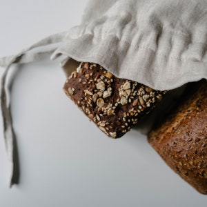 Unique Hemp Linen Bread bag in natural non-dyed hemp fabric inside linen fabric outside storage bag / bread serving & storage basket image 3