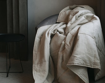 Grey HEMP Linen  Blanket Quilt in natural Linen Fabric filler organic Hemp Fiber in square -  Full Queen King custom sizes