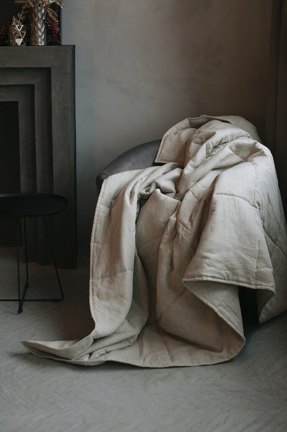 ヘンプブランケット グレー HEMP リネン ブランケット キルト 天然リネン生地 詰め物