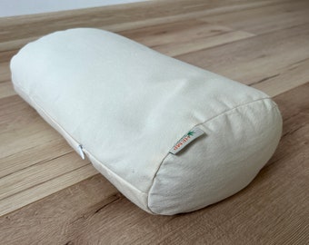 Cotton Bolster filled organic Buckwheat hulls yoga pillow  Meditation pillow natural non dyed cotton fabric