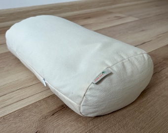 Cotton Bolster filled organic Buckwheat hulls yoga pillow  Meditation pillow natural non dyed cotton fabric