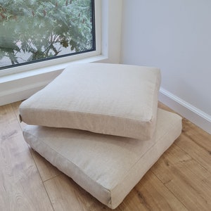 Hemp cushion with removable cover Hemp fiber filling in cotton fabric with linen cover Floor cushion custom made size