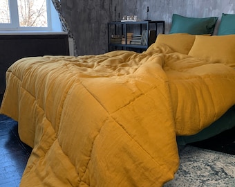 thick natural HEMP comforter "mustard"  blanket duvet  insert  Hemp filler in natural linen  fabric Full Twin Queen King size