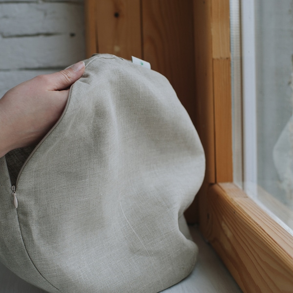 Linen natural grey non-dyed cover for Zafu with zipper / linen floor cushion Without Filler