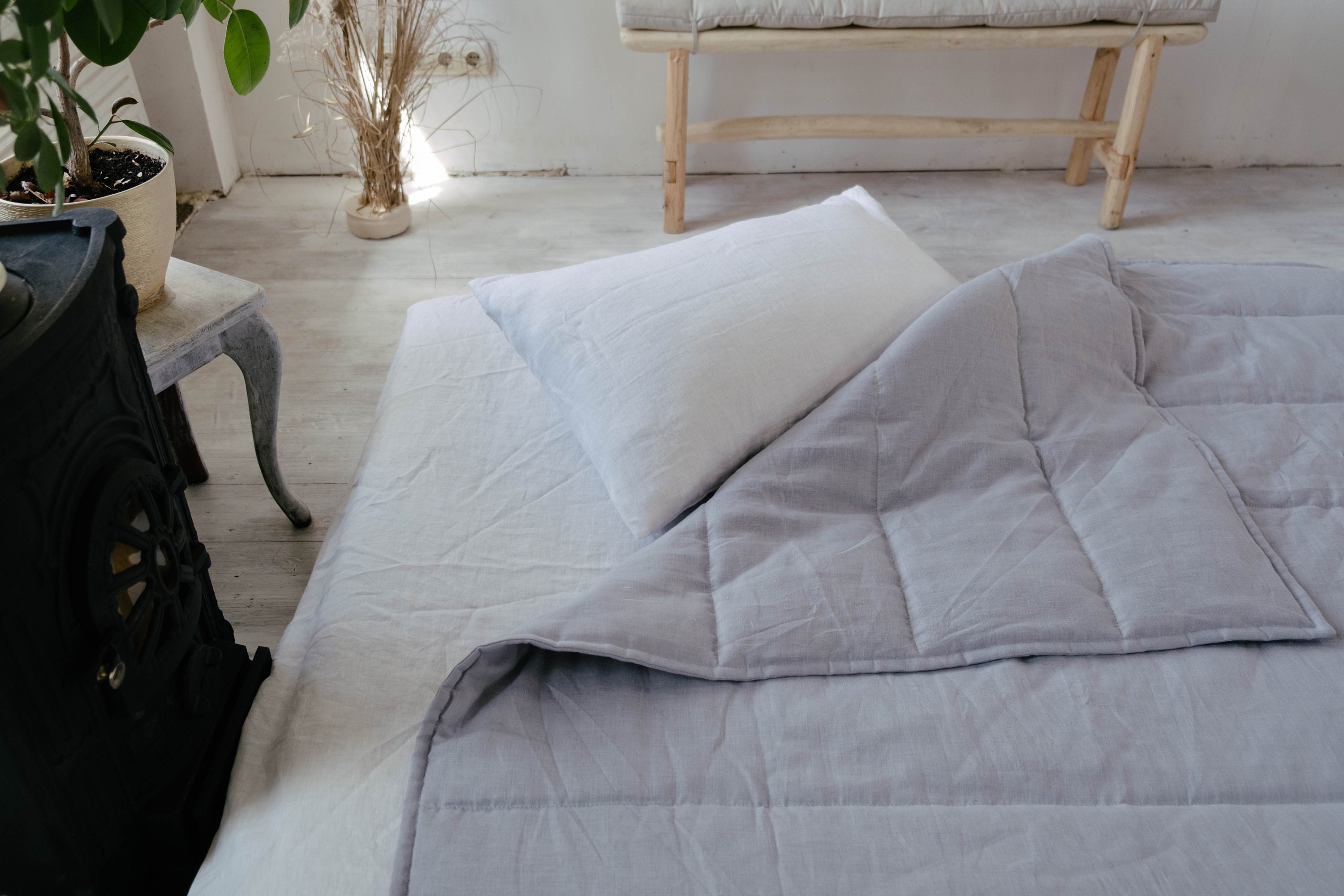 ヘンプリネンブランケットオーガニックヘンプ繊維入り天然リネン生地