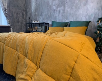 thick natural HEMP comforter "mustard"  blanket duvet  insert  Hemp filler in natural linen  fabric Full Twin Queen King size