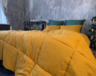 thick natural HEMP comforter "mustard"  blanket duvet  insert  Hemp filler in natural linen  fabric Full Twin Queen King size