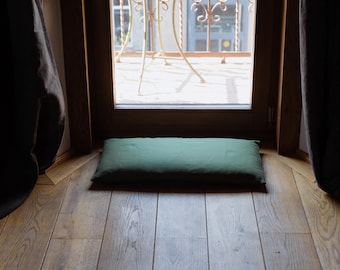 Floor Cushion with Buckwheat hulls 25"x12" (65x30cm) thick Linen Cover filler in a separate natural cotton Case Yoga Meditation pillow