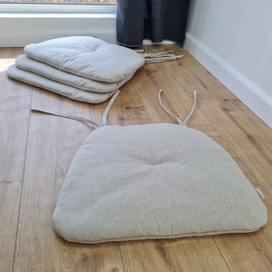 Hemp Linen seat cushion for chair with ties filled organic hemp fiber in natural non dyed linen fabric Chair Cushion Pillow seat custom size