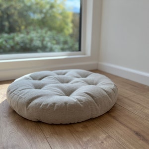 Round Hemp cushion Hemp fiber in non-dyed linen fabric natural organic Floor cushion  / Window cushions custom made size