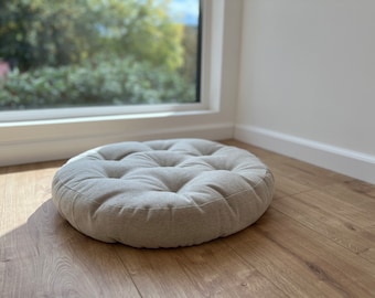 Round Hemp cushion Hemp fiber in non-dyed linen fabric natural organic Floor cushion  / Window cushions custom made size