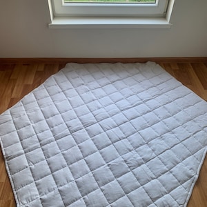 Playpen all size 26.75&quot; quilted with organic hemp fiber filler in natural non-dyed linen fabric play mat