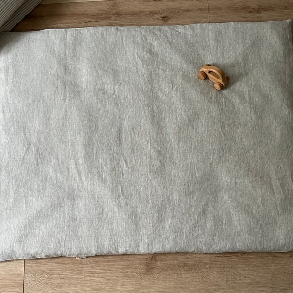 Natural Hemp Linen Play Mat with Linen Removable cover filled organic HEMP Fiber - cotton mat in non-dyed linen Nursery Baby Blanky padded