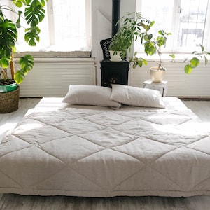 Hemp Linen Comforter Blanket &quot;Diamond Stitching&quot; Organic Hemp Fiber in Natural Undyed Linen Fabric Full Twin Queen King Custom size