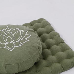 Lotos Meditation Set Zafu & Zabuton with Buckwheat hulls Meditation pillow Meditation cushion Meditation pouf Zen Meditation Space Yoga image 7