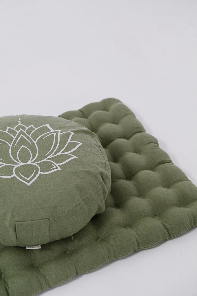 Lotos Meditation Set Zafu & Zabuton with Buckwheat hulls Meditation pillow Meditation cushion Meditation pouf Zen Meditation Space Yoga image 7