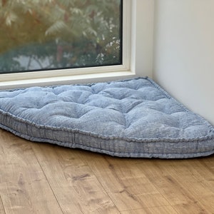 Hemp Reading nook cushion Hemp fiber in Blue Linen fabric / Floor cushion / Window cushion custom made size image 3