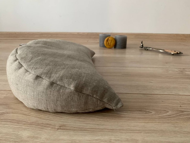 linen meditation Cresсent cushion filled with buckwheat hulls 