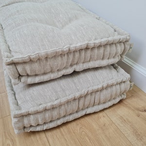 Hemp Custom madeWindow Mudroom Floor bench cushion filled organic hemp fiber in natural non-dyed light gray linen fabric all natural pillow