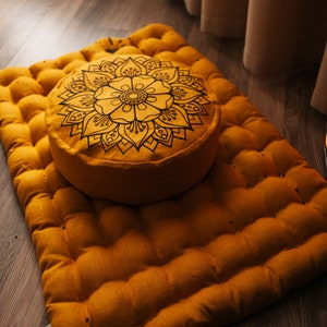 Embroidery Meditation Set Zafu & Zabuton with Buckwheat hulls Mandala Linen Floor cushions Meditation pillow pouf PillowSeat Yoga image 2