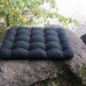 Black Linen Cushion floor pillow filled organic Buckwheat hulls in Black linen fabric /Organic pillow seat/Meditation Yoga