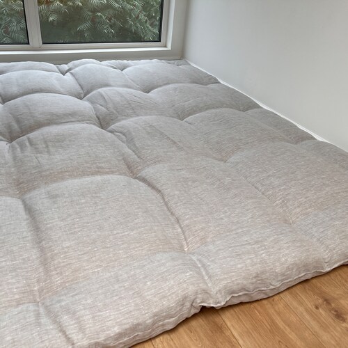 Hemp mat shops 3” thick organic mat with hemp fiber filler inside in natural non-dyed linen fabric Custom Size available