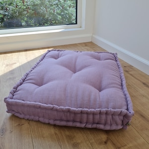Hemp Custom madeWindow Mudroom Floor bench cushion filled organic hemp fiber in natural lilac linen fabric unique all natural pillow