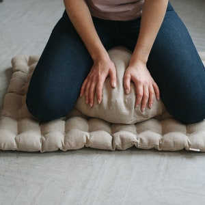 Meditation Set Zafu & Zabuton with Buckwheat hulls Linen Floor cushions Meditation pillow Meditation cushion Meditation pouf PillowSeat Yoga image 3