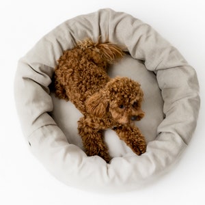 Cuna de cama para mascotas de lino de cáñamo redonda única con cubierta de lino natural no teñida lavable extraíble casa de fibra de cáñamo orgánica rellena regalo ecológico imagen 4