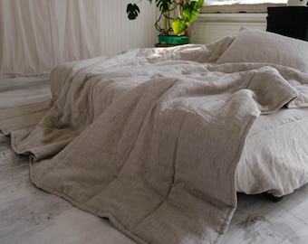 Natural Grey HEMP Linen  blanket quilt - linen organic fabric + filler - organic Hemp fiber - in stripe Full Twin Queen King Custom Sizes
