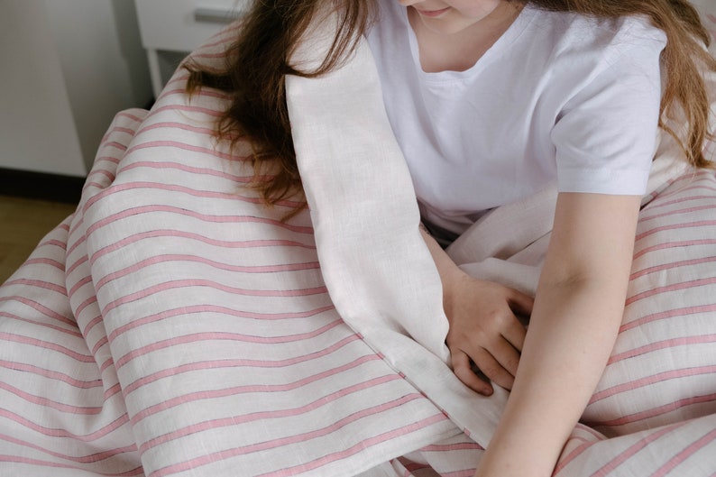 Linen Duvet Cover Pillowcase Natural 100% Italian Linen Fabric for kids for girl Full Twin Custom Size zdjęcie 5