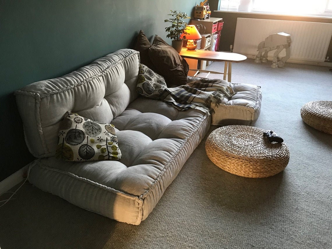 Unique Set of Hemp Floor Cushions: Two 49x29x7.8, Plus Back