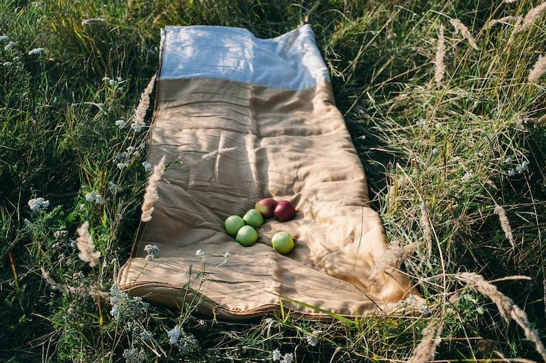 Easy Organic HEMP Sleeping bag in linen fabric organic hemp fiber filling linen fabric hand made image 9