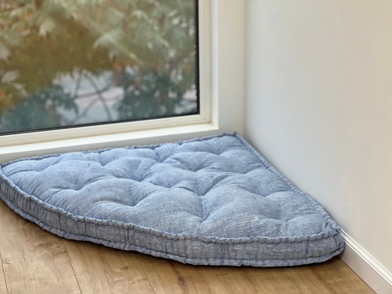Hemp Reading nook cushion Hemp fiber in Blue Linen fabric / Floor cushion / Window cushion custom made size image 5