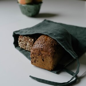 Unique Hemp Linen Bread bag in natural non-dyed hemp fabric inside linen fabric outside storage bag / bread serving & storage basket image 5