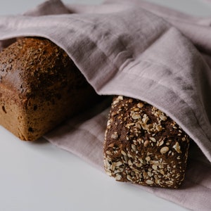 Unique Hemp Linen Bread bag in natural non-dyed hemp fabric inside linen fabric outside storage bag / bread serving & storage basket ashen pink