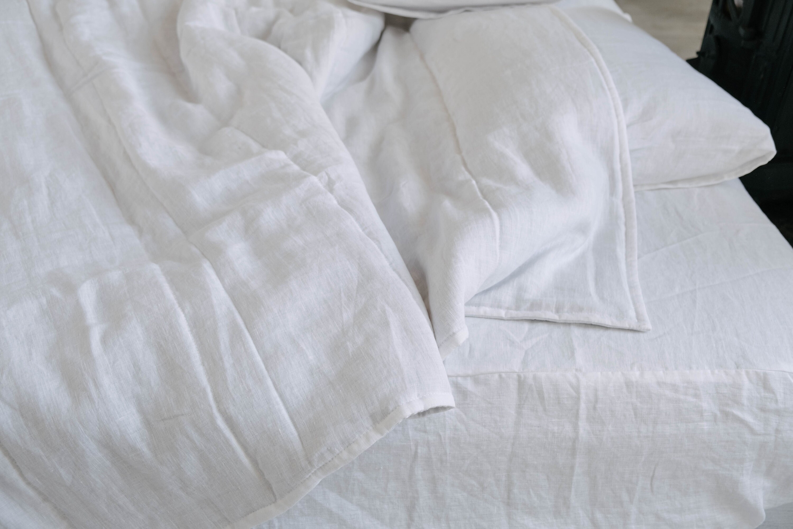 ホワイトヘンプリネンブランケット ストライプキルト リネン生地