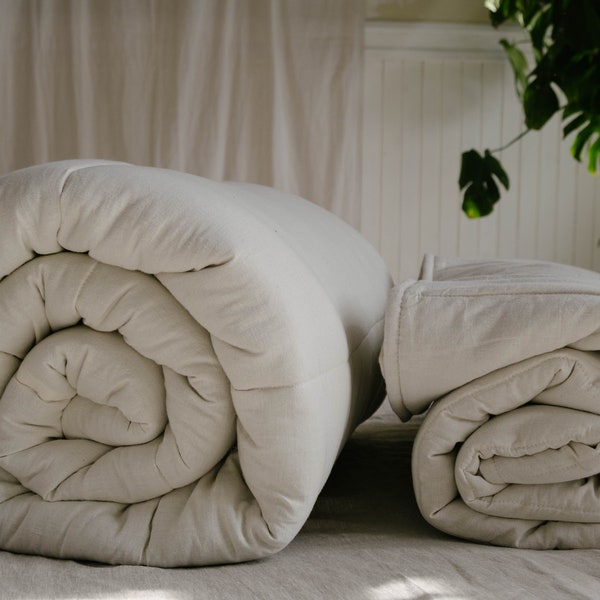 HEMP duvet insert comforter blanket - HEMP natural non-dyed fabric with organic Hemp fiber filler  inside Full Twin Queen
