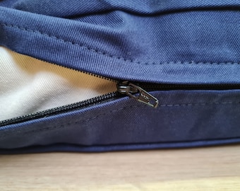 Special listing for E.: one 69" x 44" x 3" thickness hemp futon and two 18" x 18" x 3" thickness hemp cushions in dark blue cotton