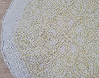 42 x 8 cm (42 x 8 cm) borduurlinnen Zafu met katoenen voering vloerkussen met boekweitdoppen / biologisch meditatiekussen