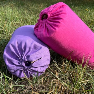 Organic HEMP Sleeping bag in linen fabric bright pink, lilac colors organic hemp fiber filling in natural linen fabric - blanket, hand made