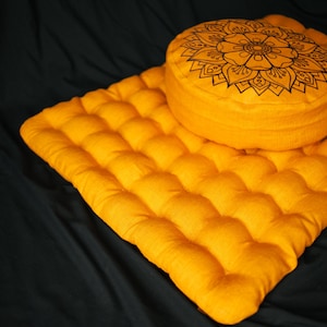 Embroidery Meditation Set Zafu & Zabuton with Buckwheat hulls Mandala Linen Floor cushions Meditation pillow pouf PillowSeat Yoga image 10
